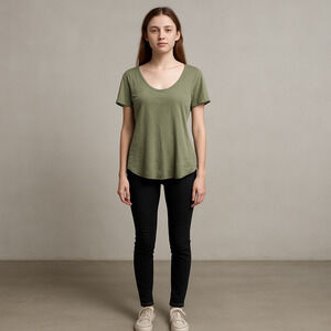Free People Olive Green Asymmetrical Hem Relaxed Tee XS